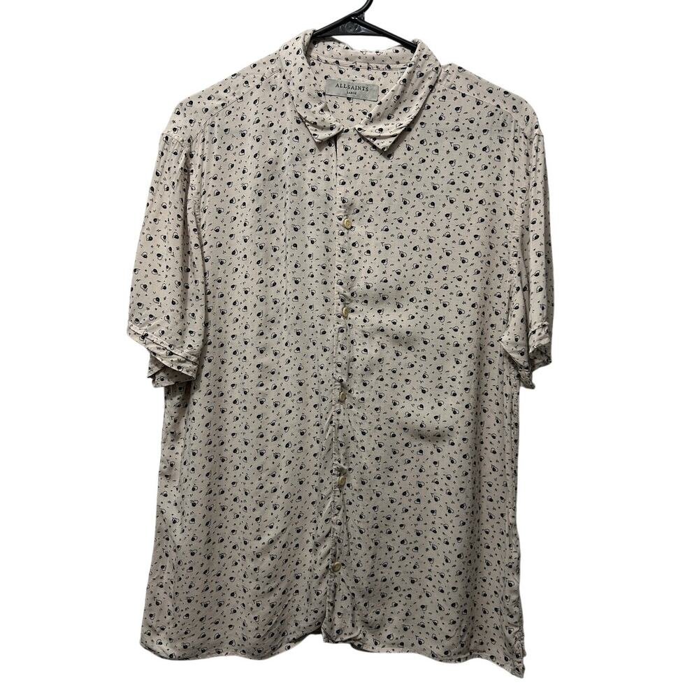 AllSaints New Romantic Men's Shirt L Yin Yang Print Short Sleeve